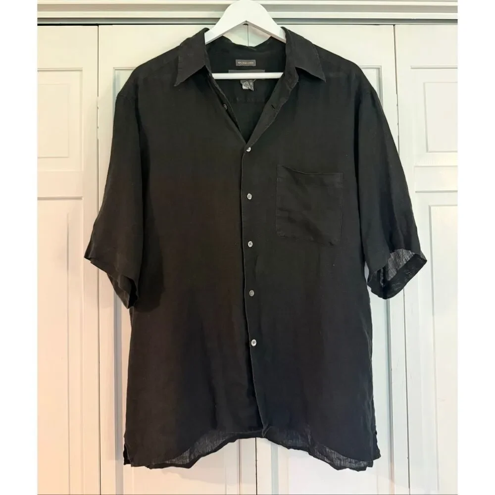 Banana Republic 100% Irish linen black short sleeve button down large
